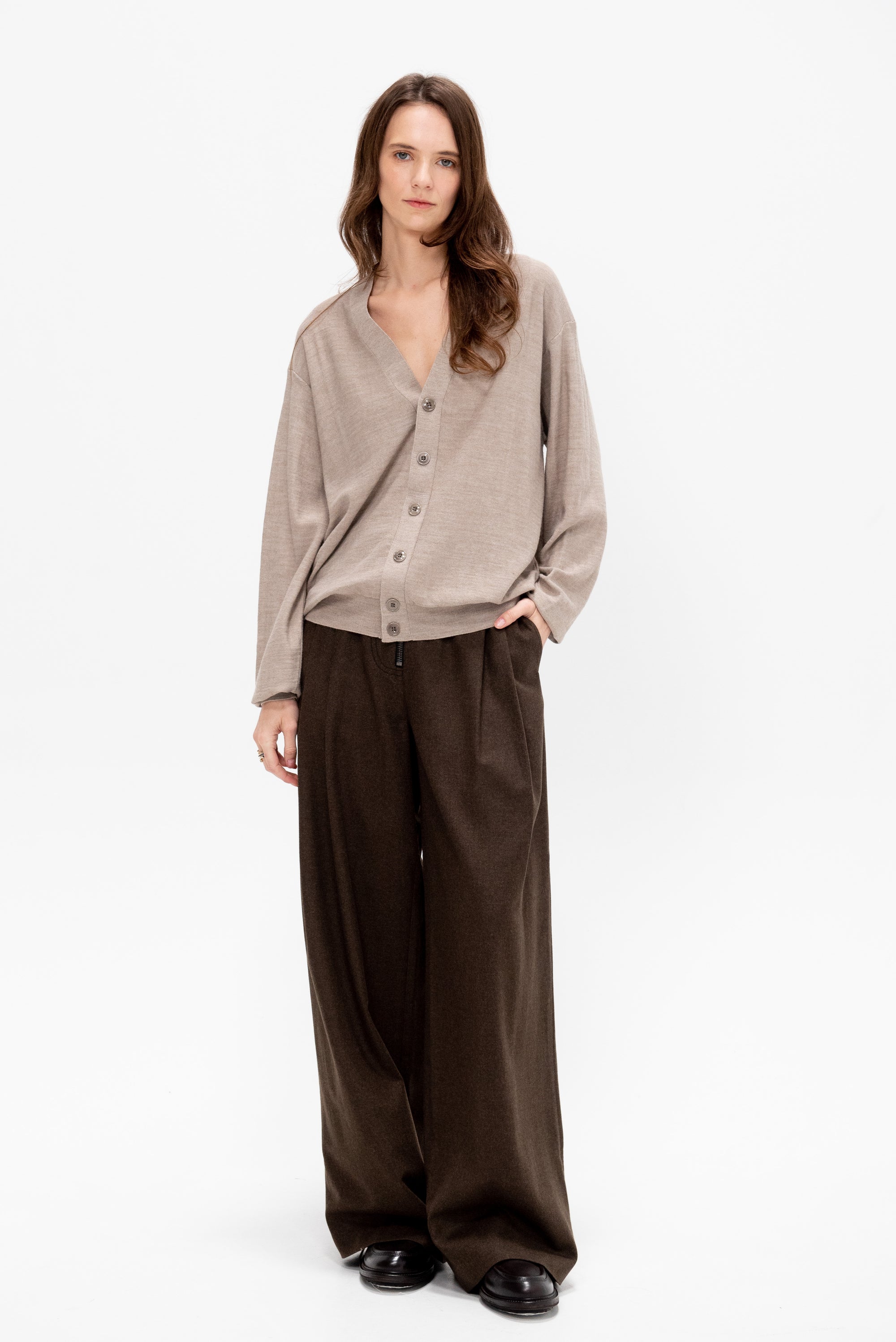 Relaxed Twisted Cardigan, Light Taupe