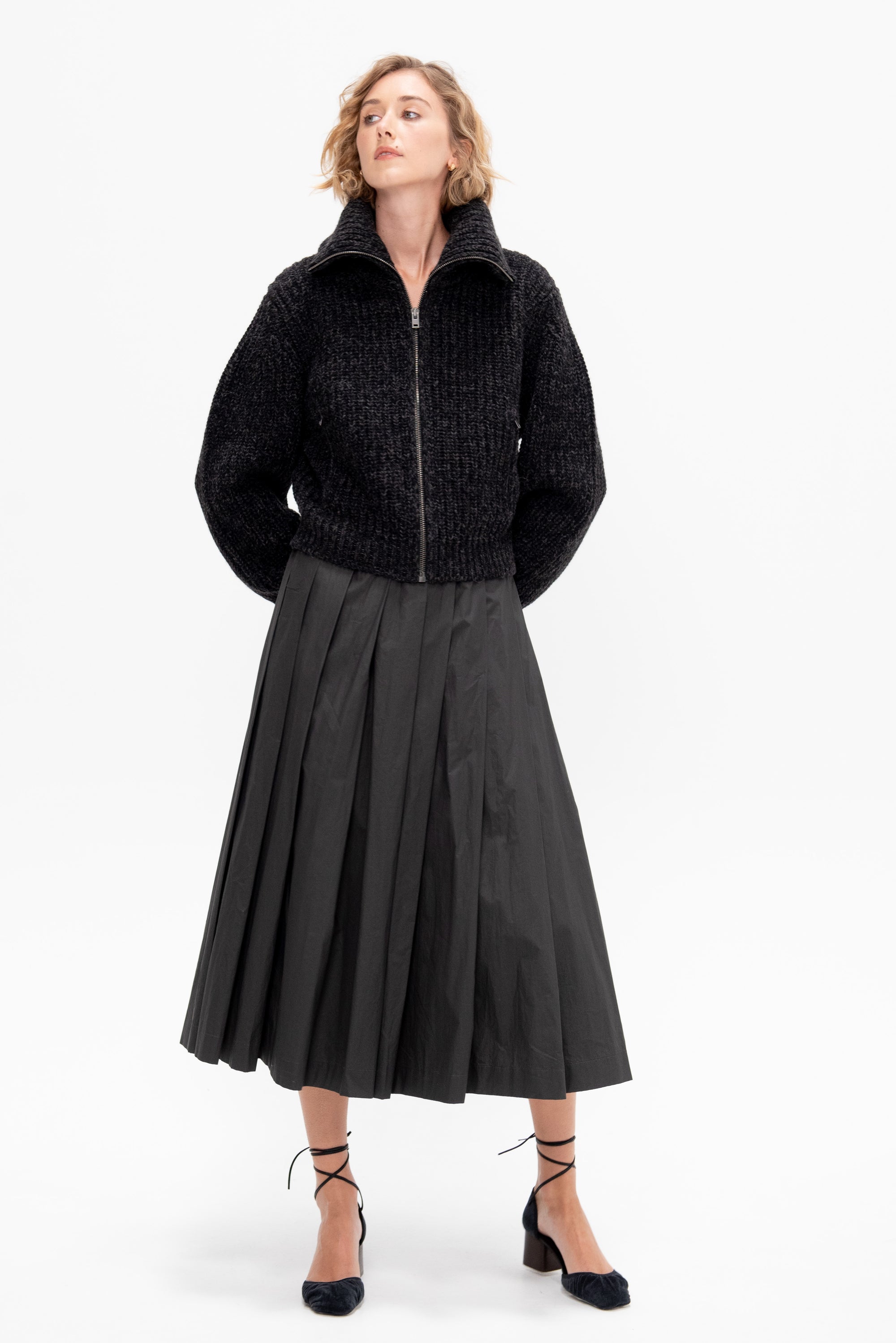 Zipped Cardigan, Black &amp; Mink Brown