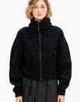 Zipped Cardigan, Black & Mink Brown