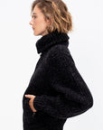 Zipped Cardigan, Black & Mink Brown