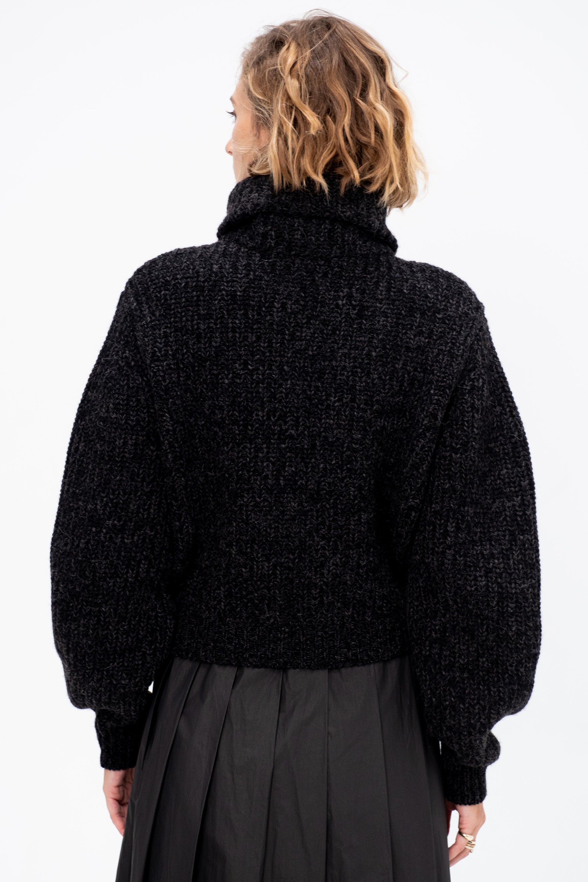 Zipped Cardigan, Black &amp; Mink Brown