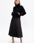 Zipped Cardigan, Black & Mink Brown