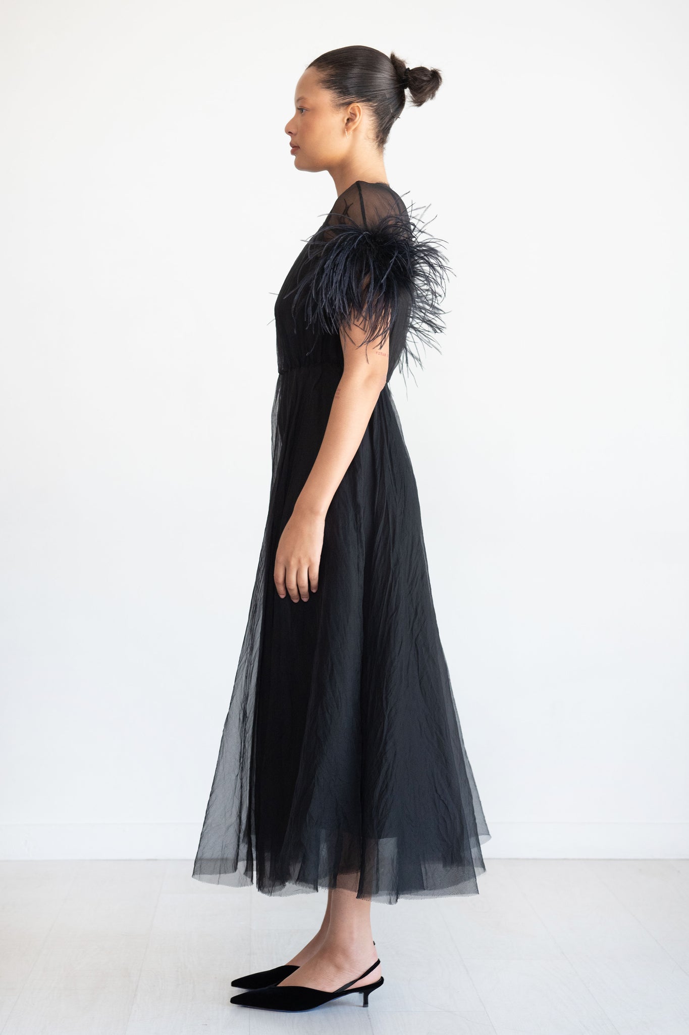 Louiza Babouryan - Organza Dress with Feather, Black