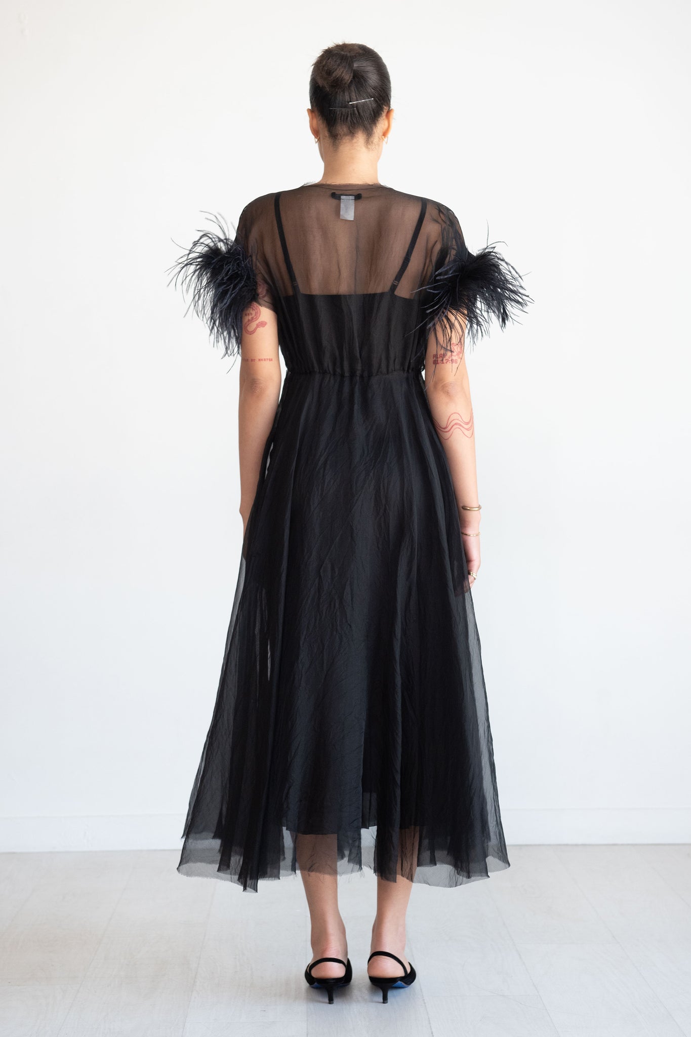 Louiza Babouryan - Organza Dress with Feather, Black