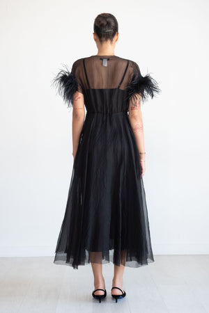 Louiza Babouryan - Organza Dress with Feather, Black