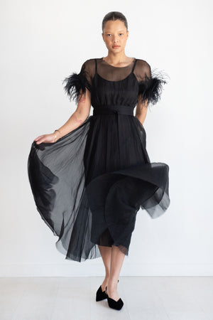 Louiza Babouryan - Organza Dress with Feather, Black