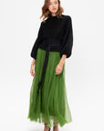 Long Silk Organza Skirt, Moss