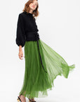 Long Silk Organza Skirt, Moss