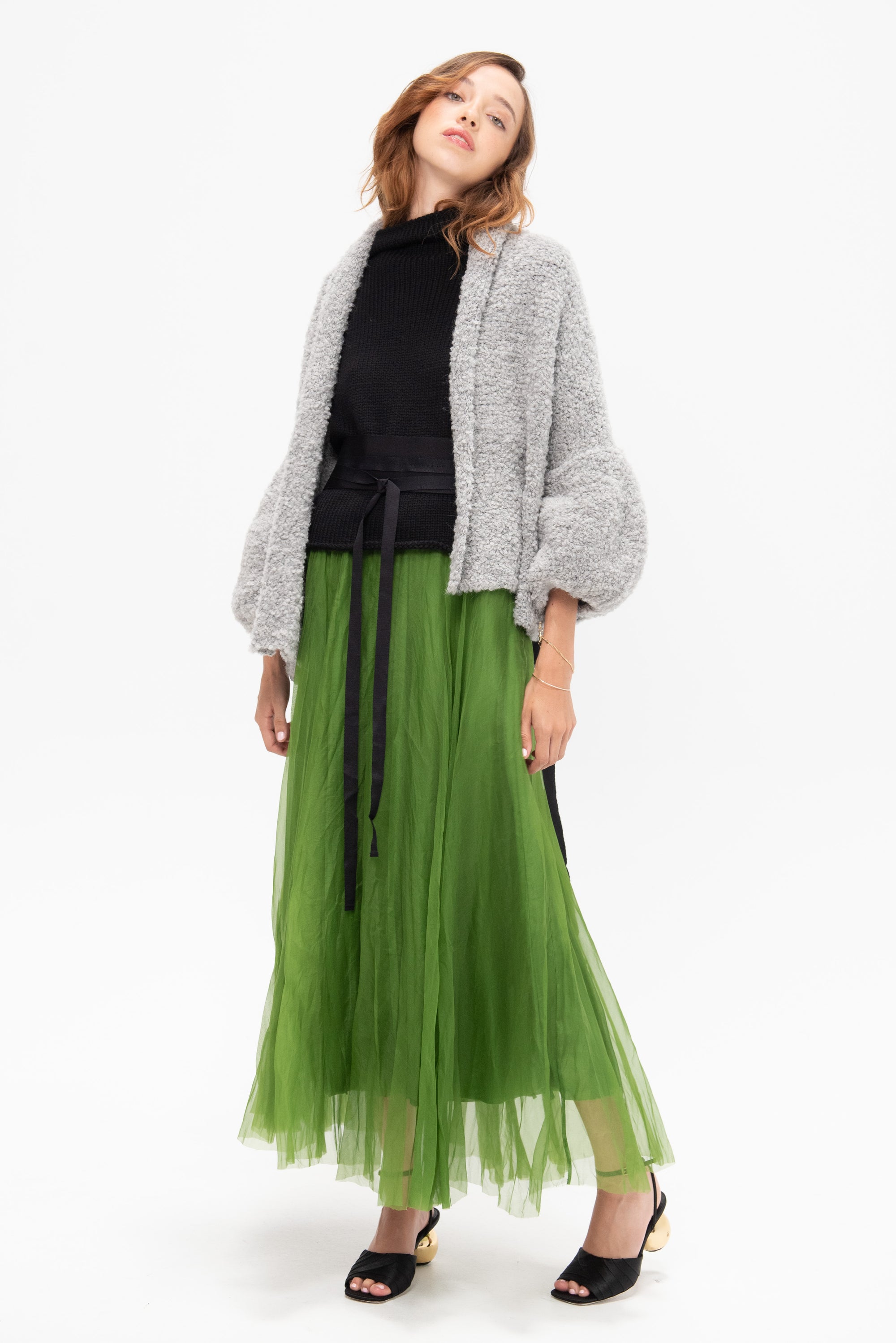 Long Silk Organza Skirt, Moss