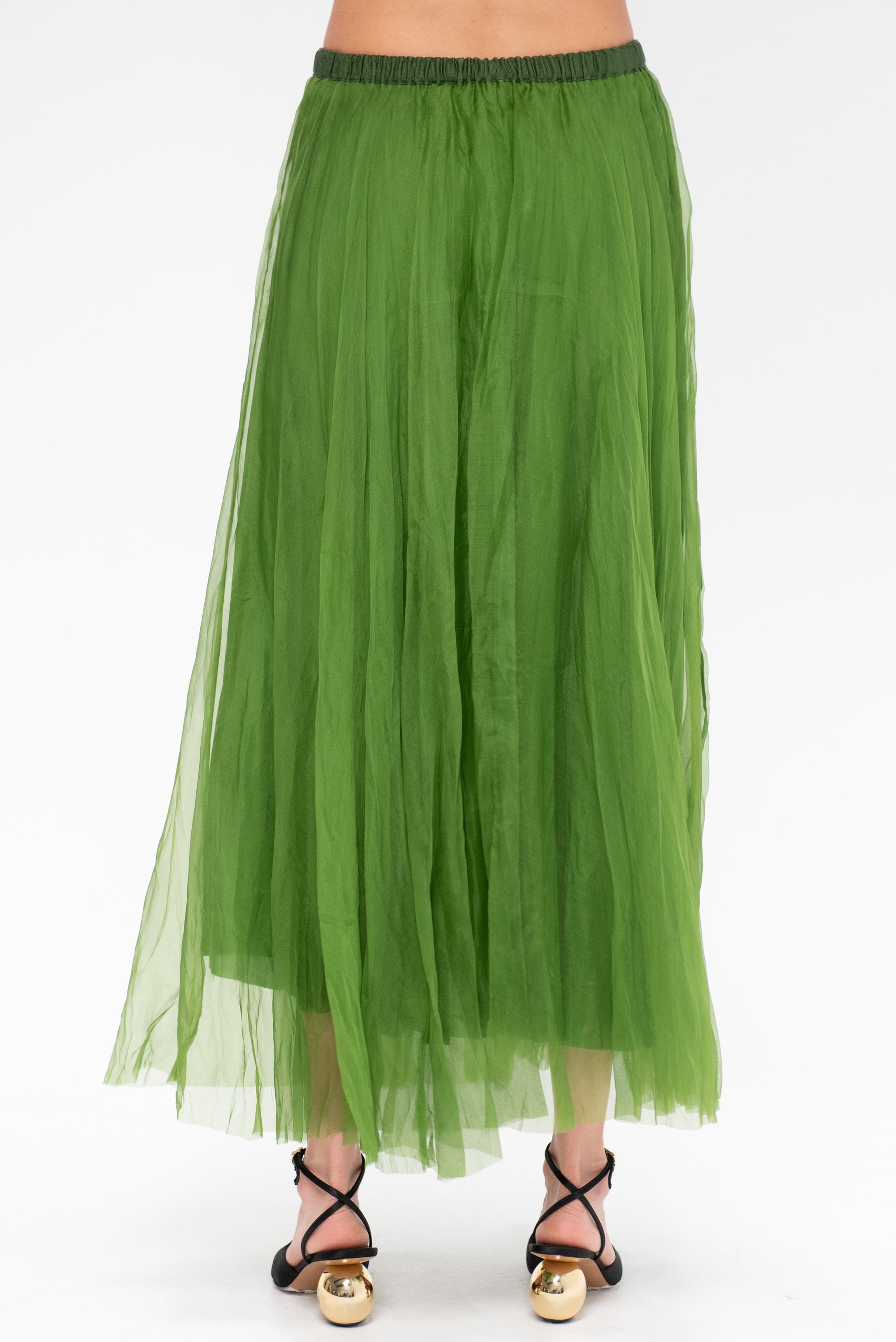 Long Silk Organza Skirt, Moss