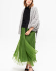 Long Silk Organza Skirt, Moss