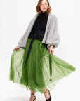 Long Silk Organza Skirt, Moss