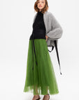 Long Silk Organza Skirt, Moss