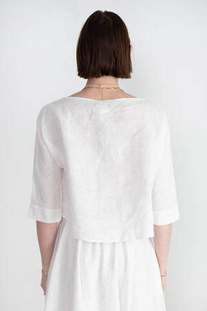 Louiza Babouryan - Long Sleeve Linen Top, White