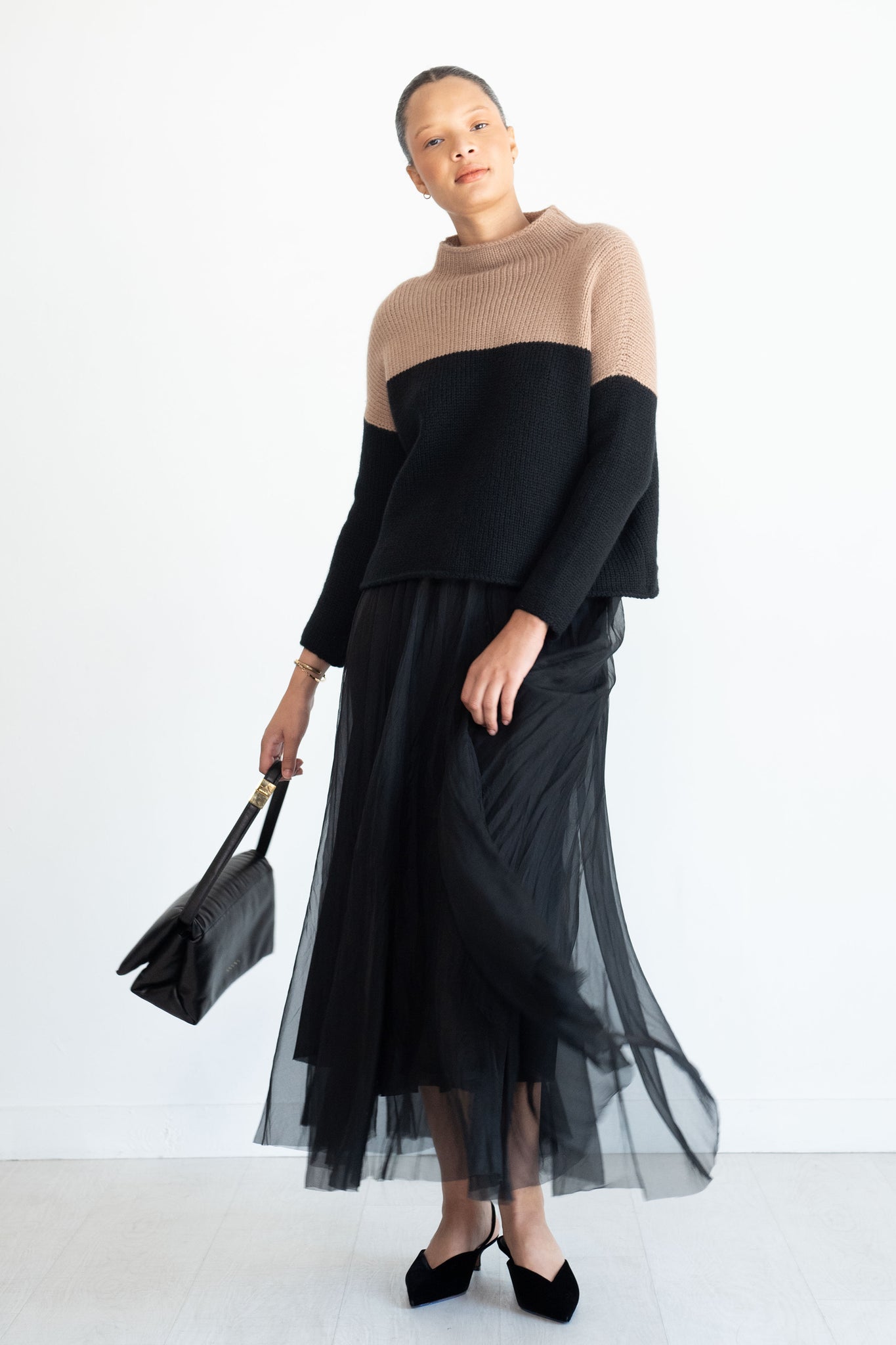 Louiza Babouryan - Two-Tone Sweater, Black & Tan