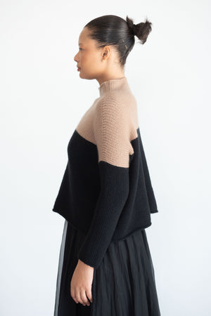 Louiza Babouryan - Two-Tone Sweater, Black & Tan