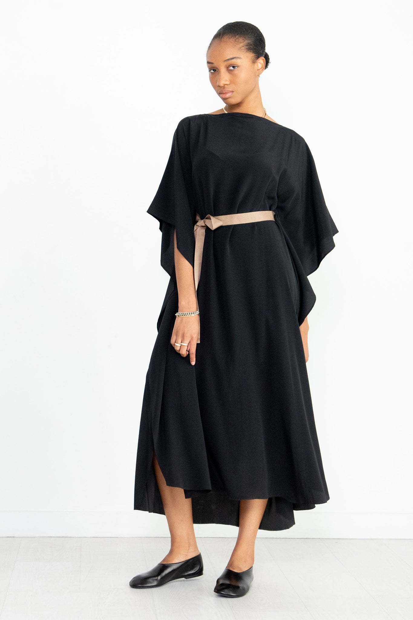Louiza Babouryan - Caftan Dress with Tan Tie, Black