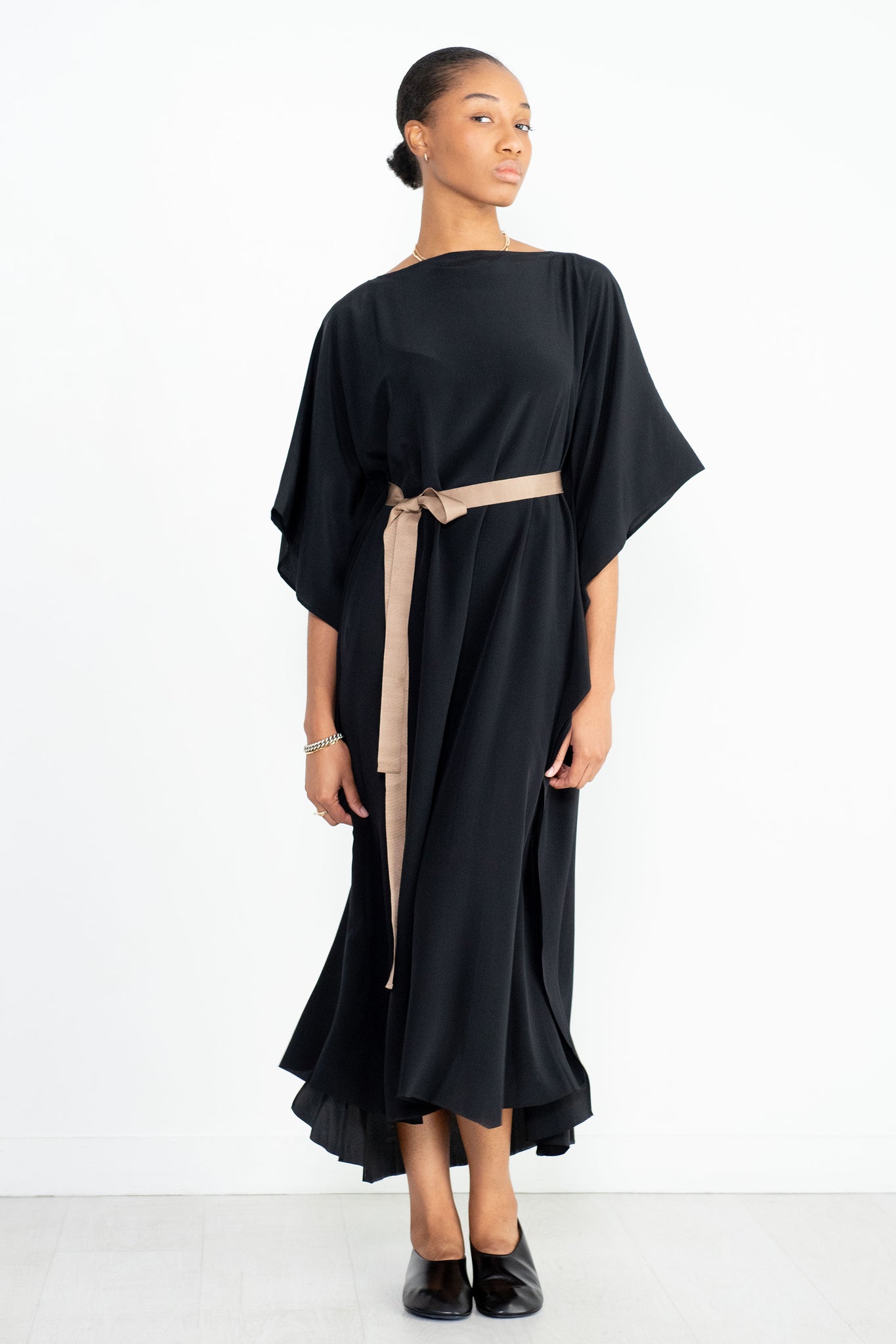 Louiza Babouryan - Caftan Dress with Tan Tie, Black