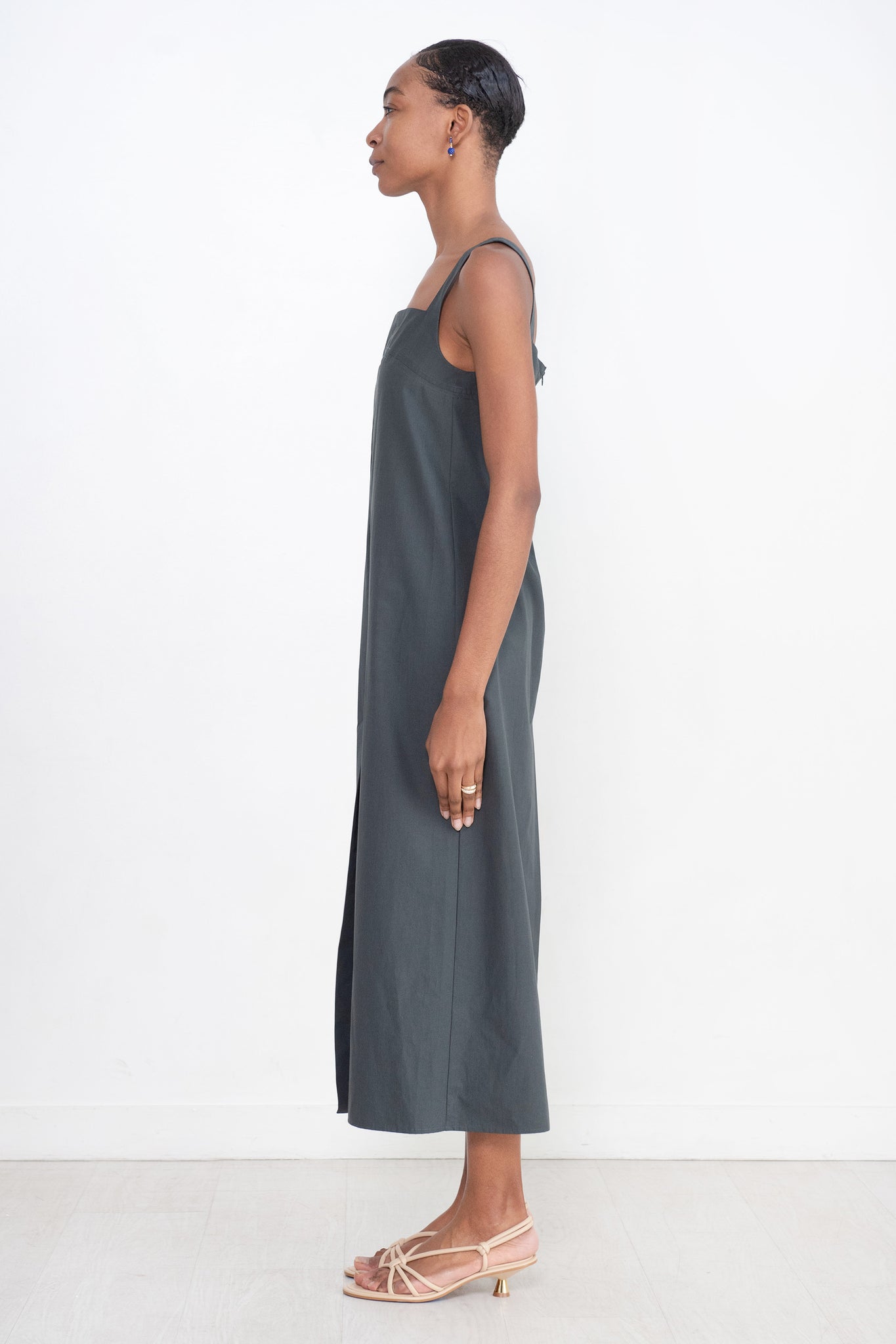 LOULOU STUDIO - Makeen Long Poplin Dress, Iron Grey