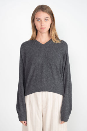 LOULOU STUDIO - V-Neck Sweater, Anthracite Melange