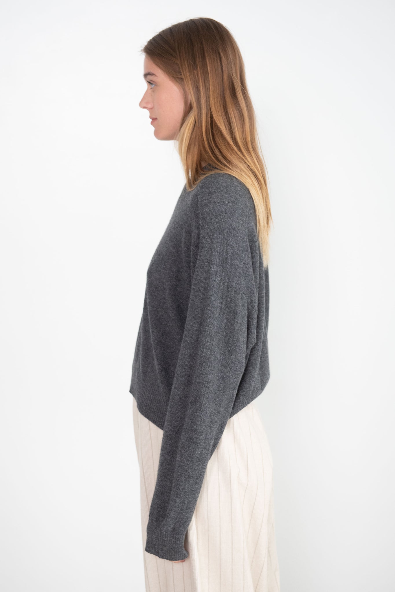 LOULOU STUDIO - V-Neck Sweater, Anthracite Melange