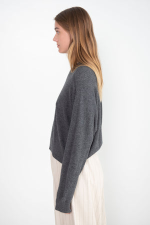 LOULOU STUDIO - V-Neck Sweater, Anthracite Melange