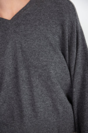 LOULOU STUDIO - V-Neck Sweater, Anthracite Melange