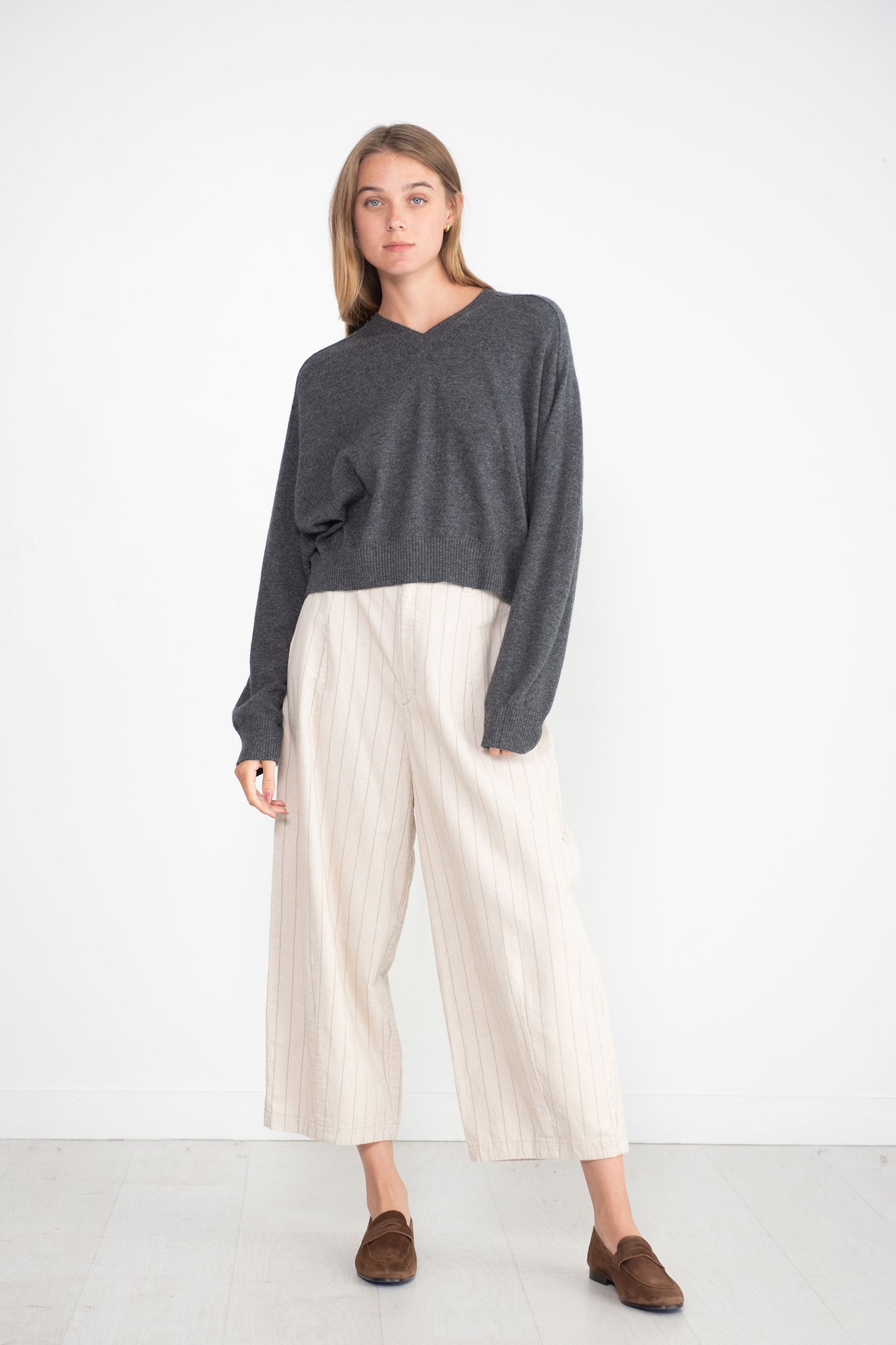 LOULOU STUDIO - V-Neck Sweater, Anthracite Melange