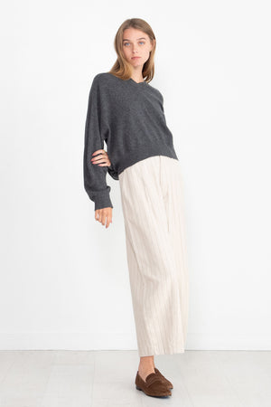 LOULOU STUDIO - V-Neck Sweater, Anthracite Melange