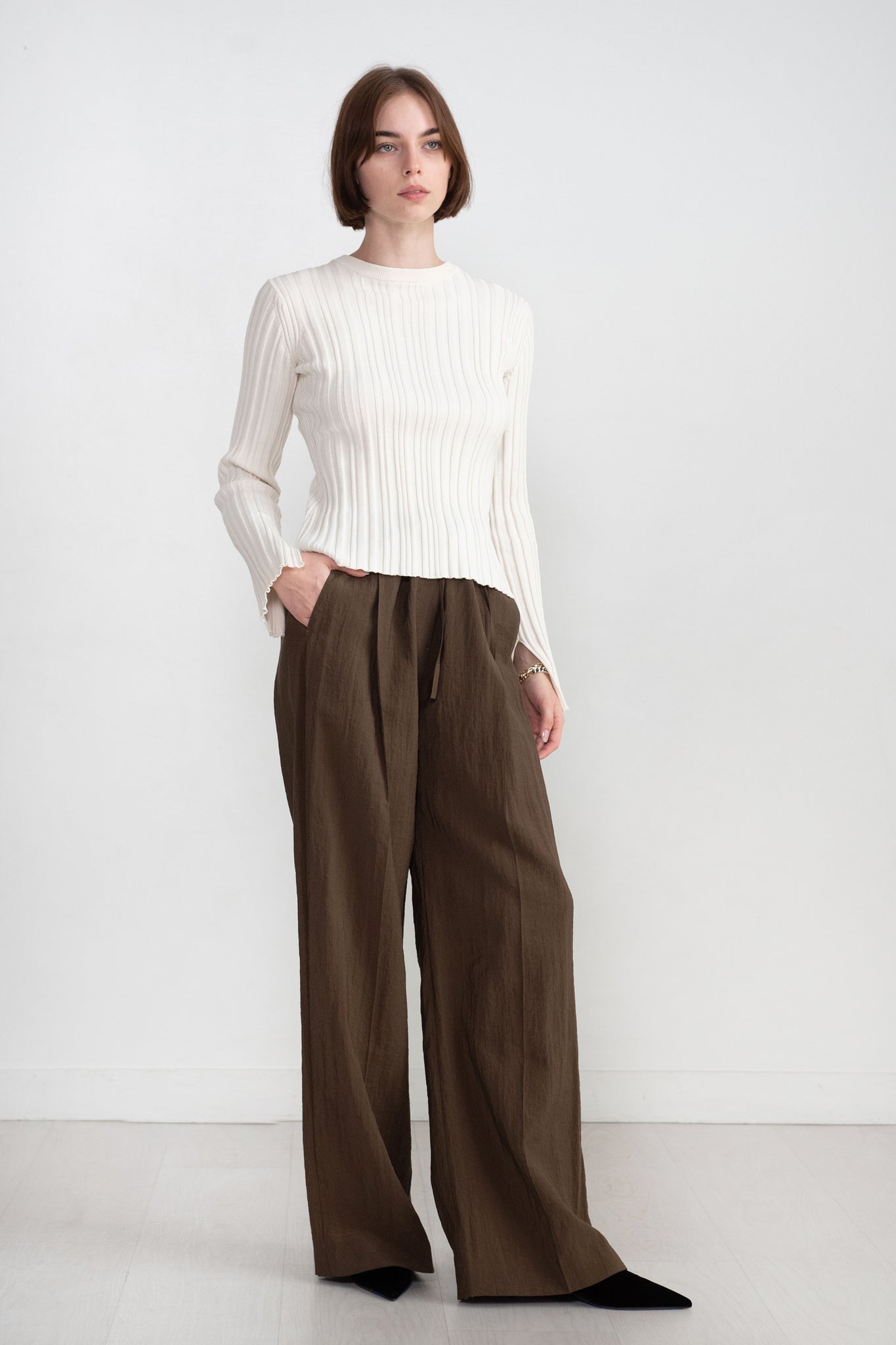LOULOU STUDIO - Evie Ribbed Top, Rice Ivory