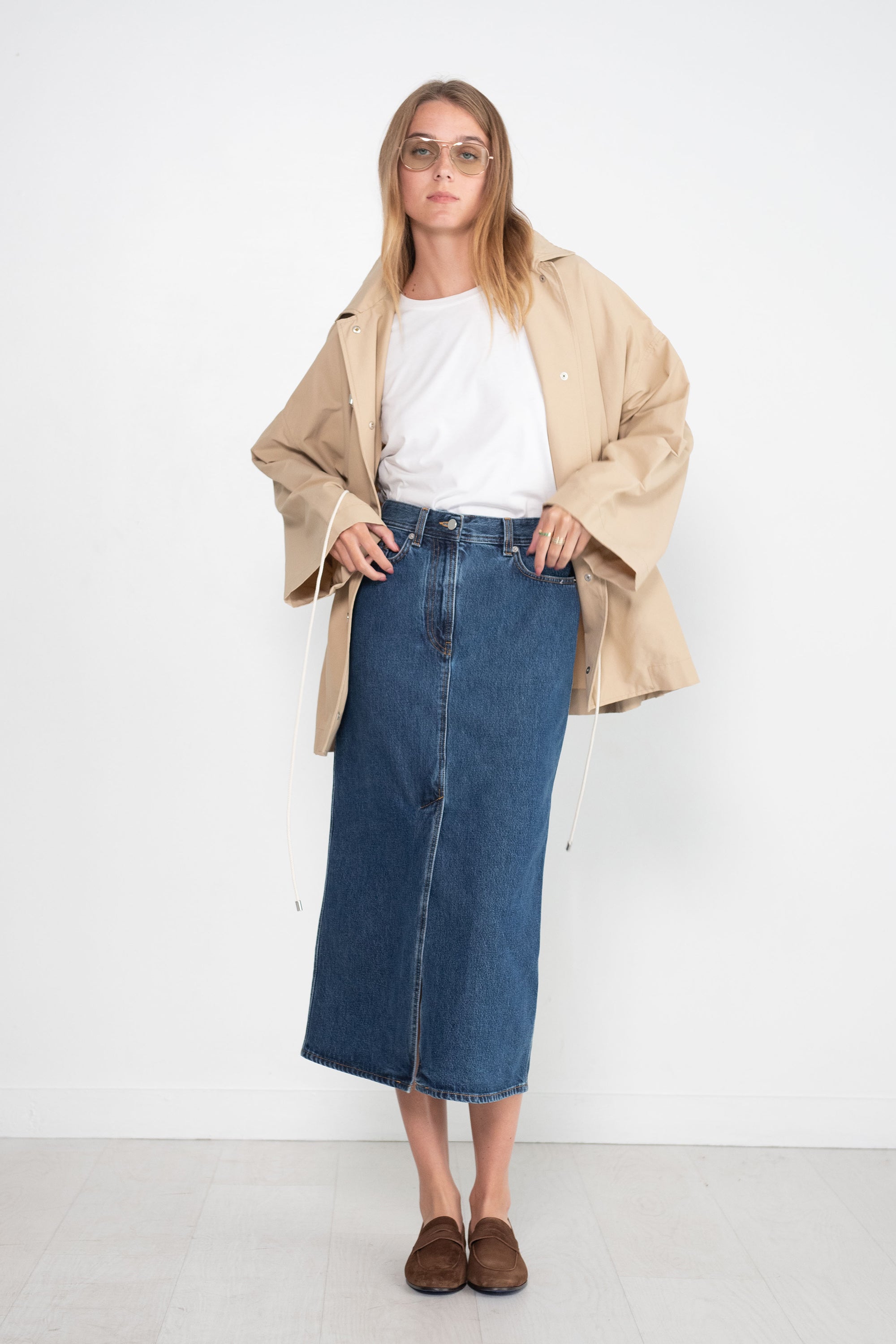 Loulou Studio Rona Denim Long Skirt, Washed Blue – Kick Pleat