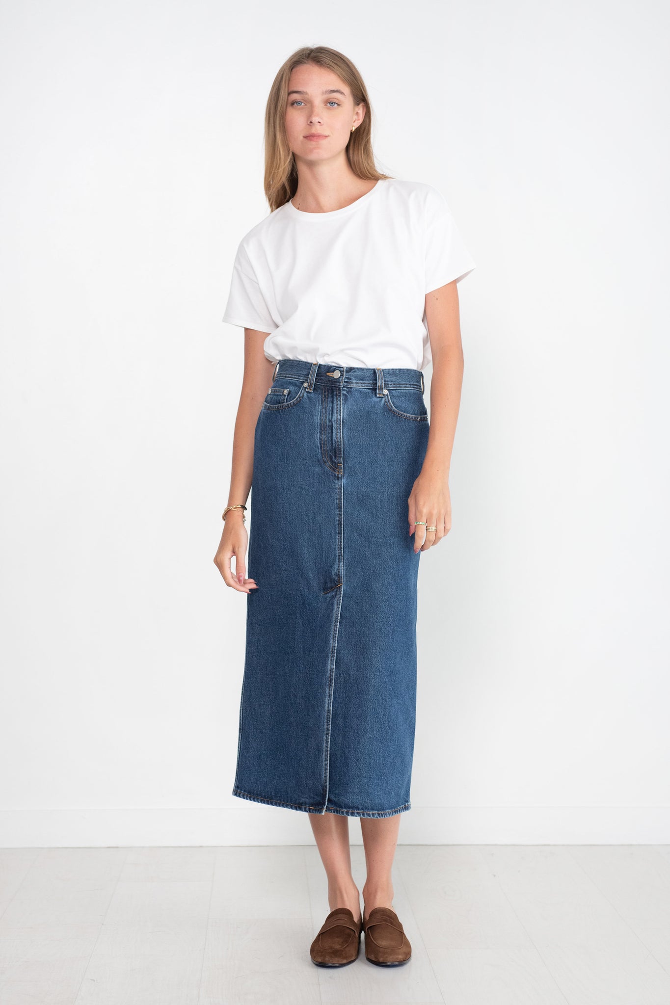 LOULOU STUDIO - Rona Denim Long Skirt, Washed Blue