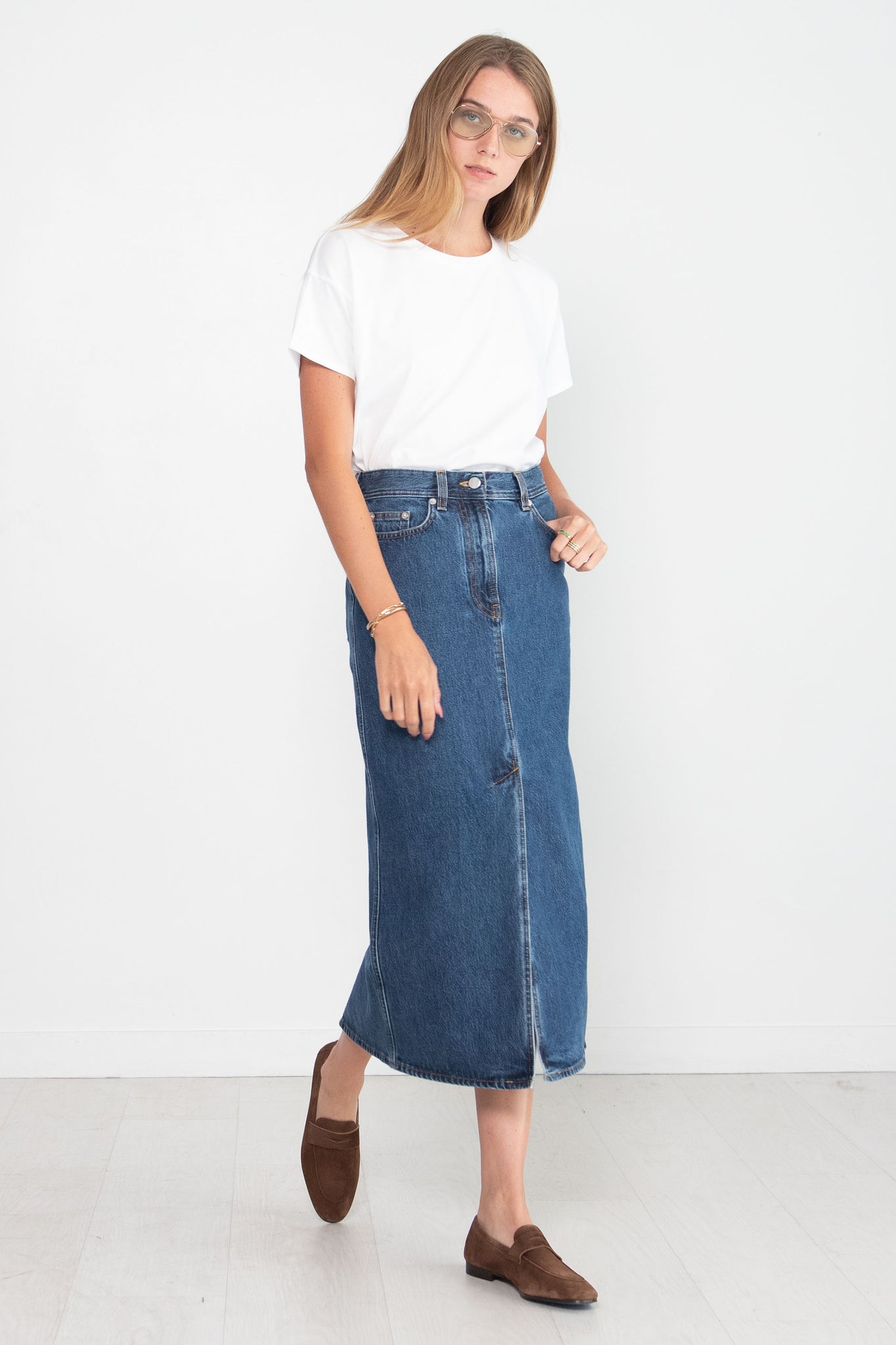 LOULOU STUDIO - Rona Denim Long Skirt, Washed Blue