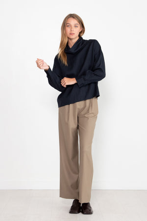TIBI - Lyocell Drape Cowl Neck Top, Navy Multi