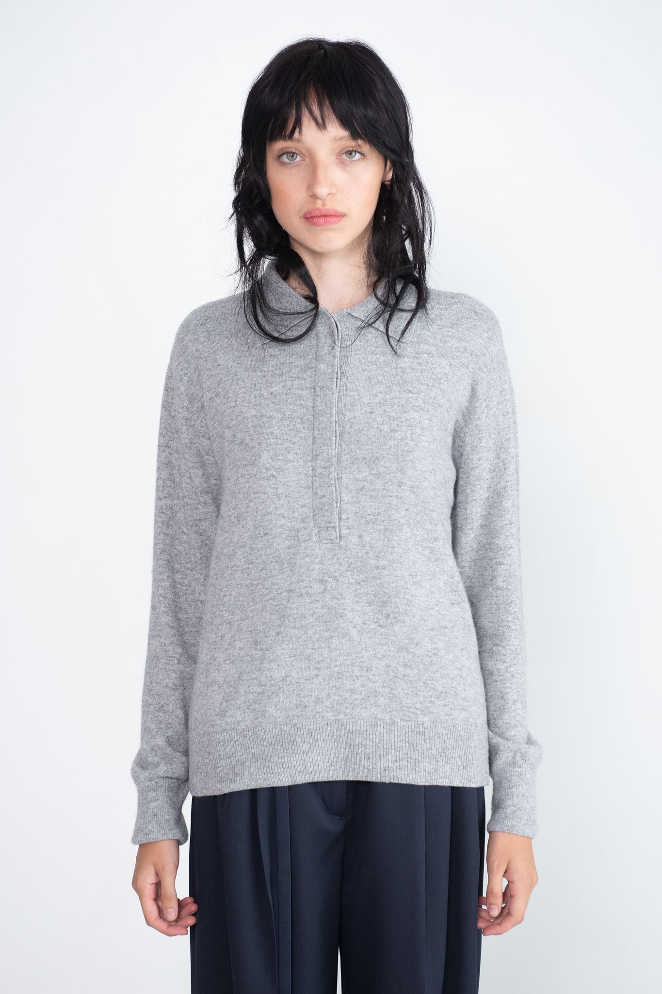 MIJEONG PARK - Cashmere Blend Polo Sweater, Gray