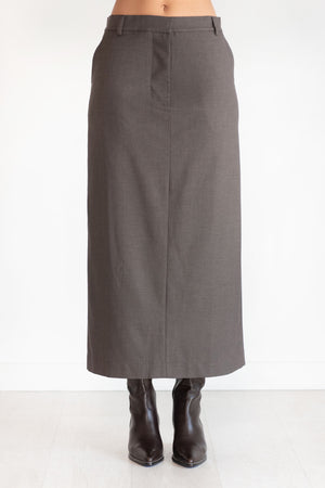MIJEONG PARK - Wool Blend Midi Skirt, Heather Brown