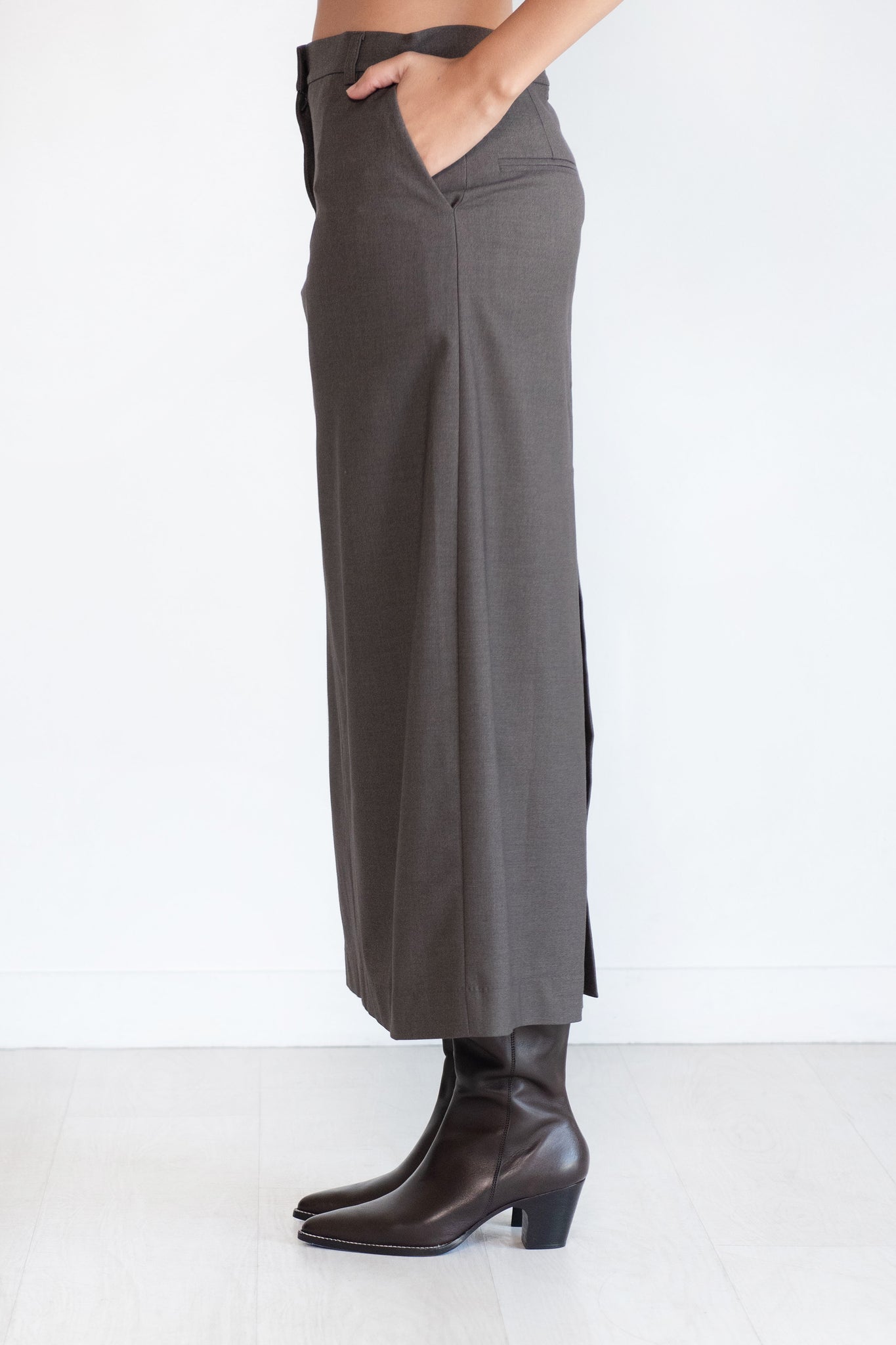 MIJEONG PARK - Wool Blend Midi Skirt, Heather Brown