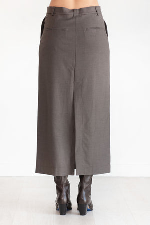 MIJEONG PARK - Wool Blend Midi Skirt, Heather Brown