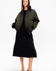 Puffy Sleeve Midi Dress, Black & Military Green