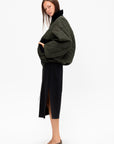 Puffy Sleeve Midi Dress, Black & Military Green