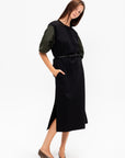 Puffy Sleeve Midi Dress, Black & Military Green