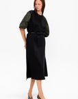 Puffy Sleeve Midi Dress, Black & Military Green