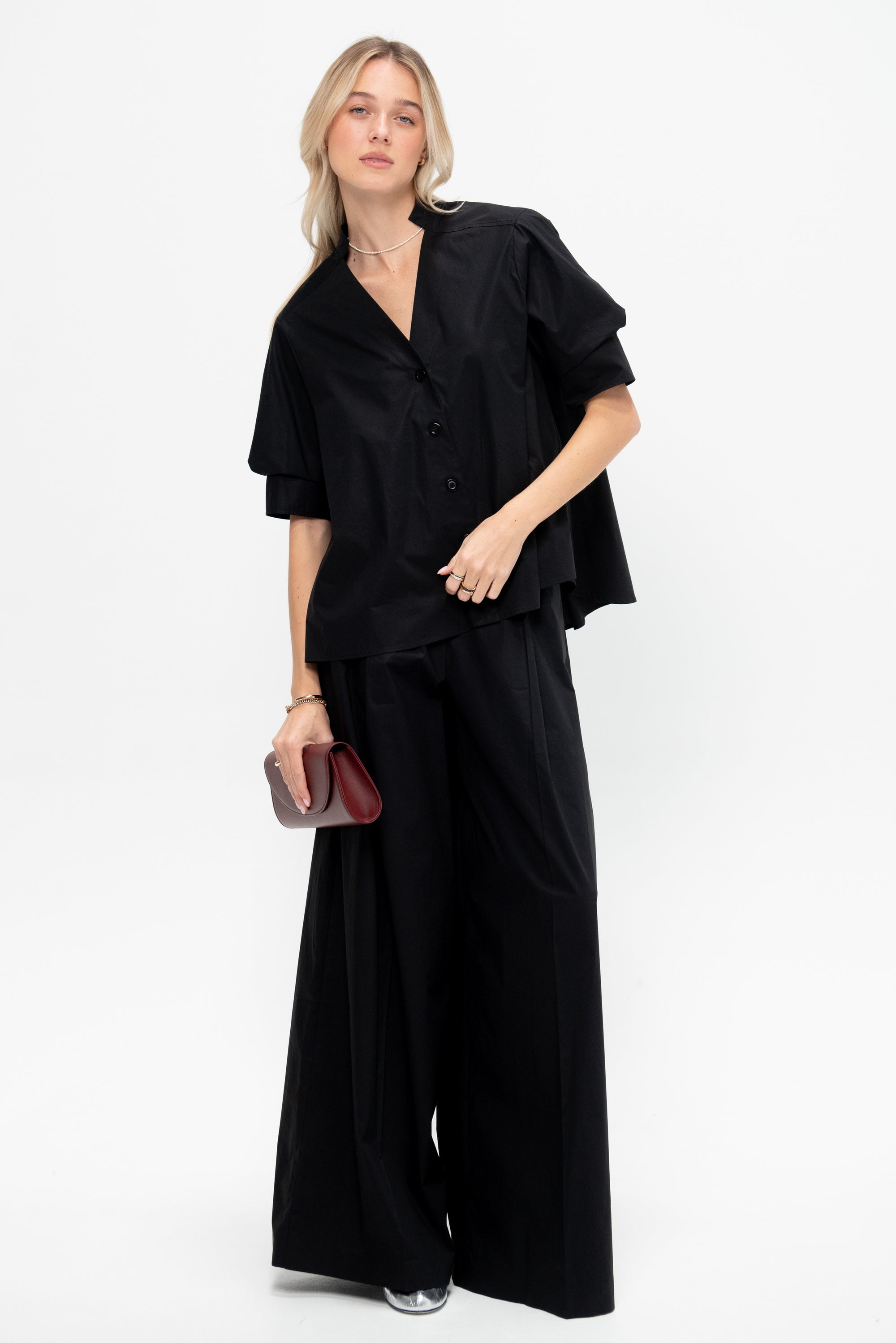 V-Neck Blouse, Black