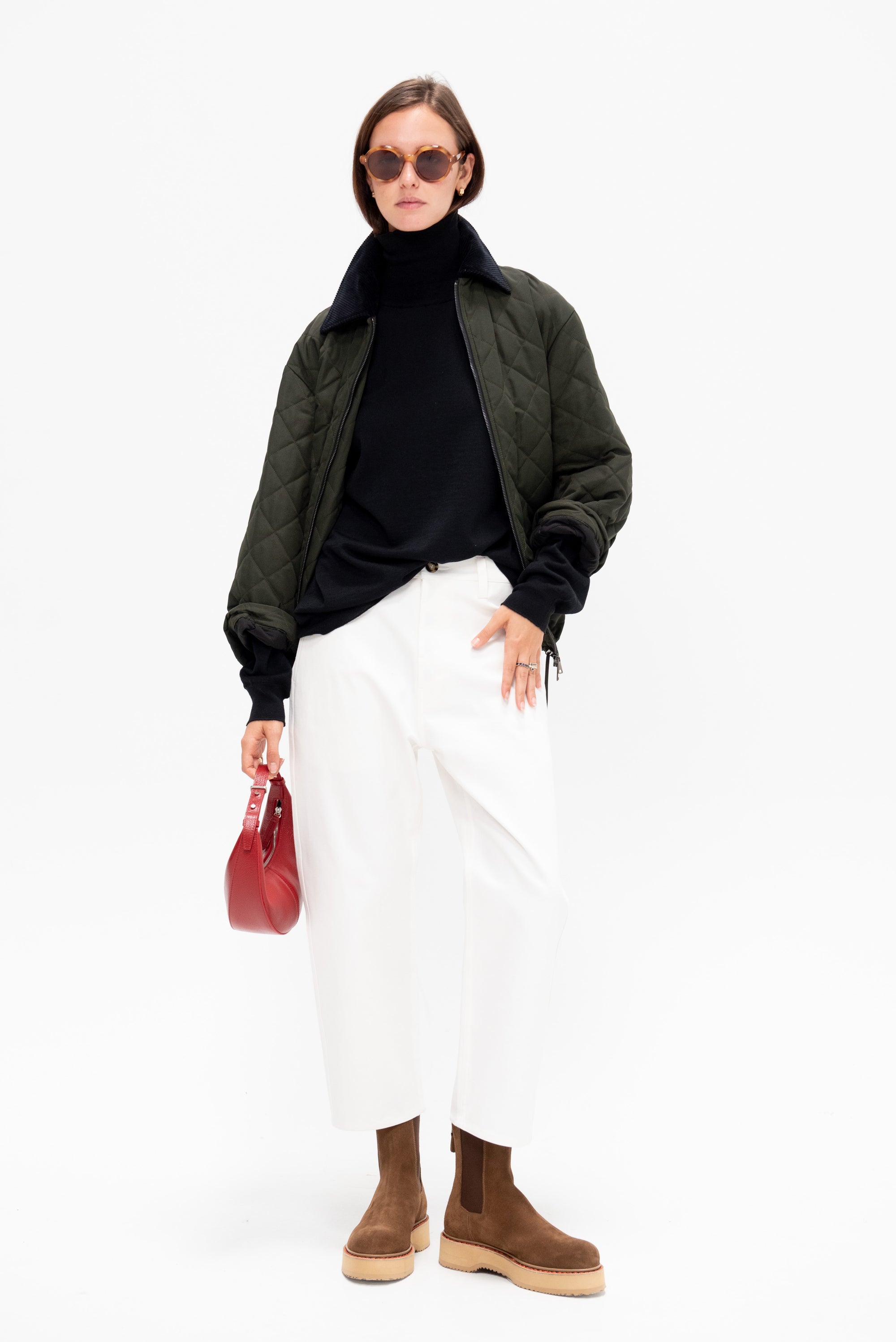 Padded Bomber Jacket, Black &amp; Military Green
