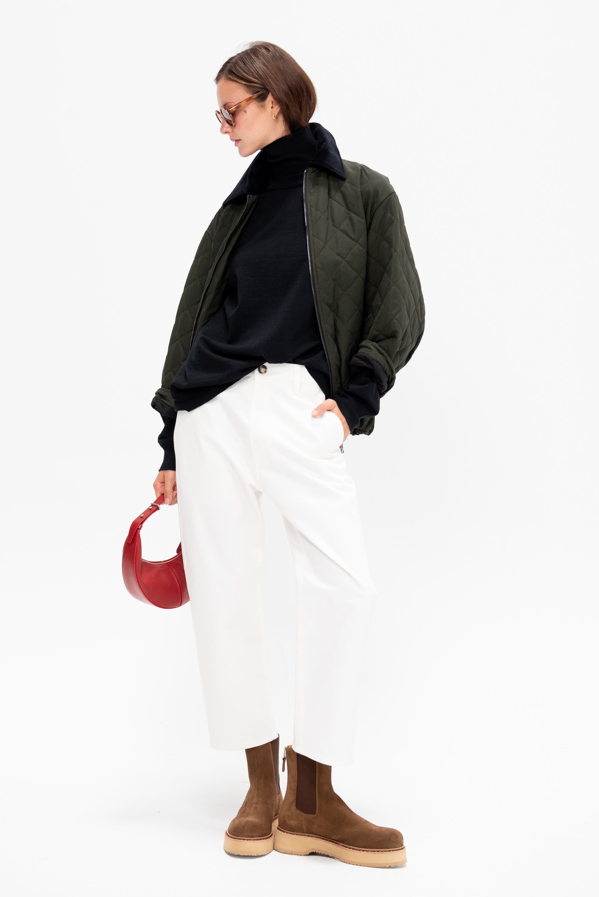 Padded Bomber Jacket, Black &amp; Military Green