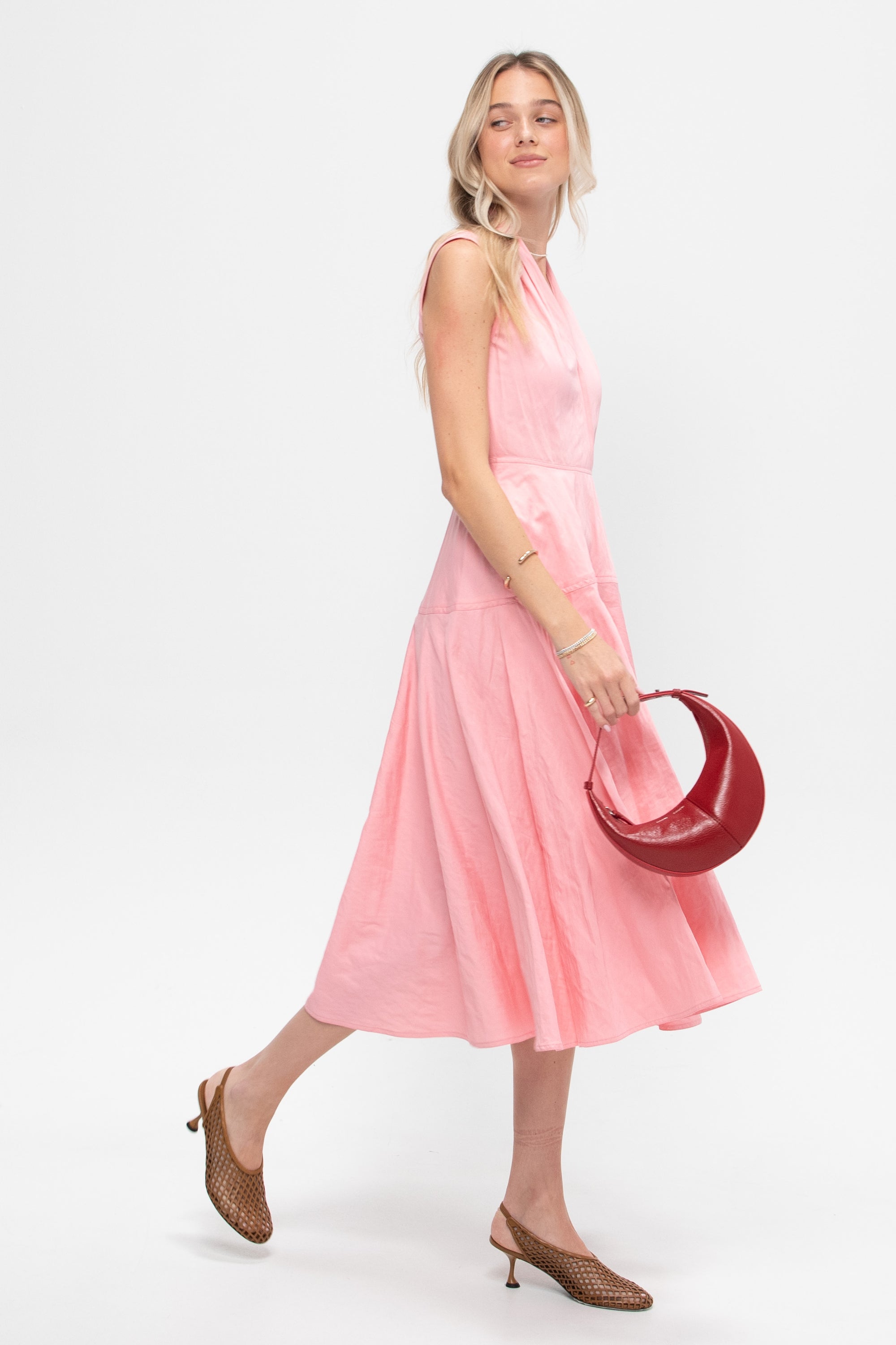 proenza schouler pink dress Proenza Schouler White Label Women's Solira Seersucker Cotton-Blend Midi-Dress - Rust Off White