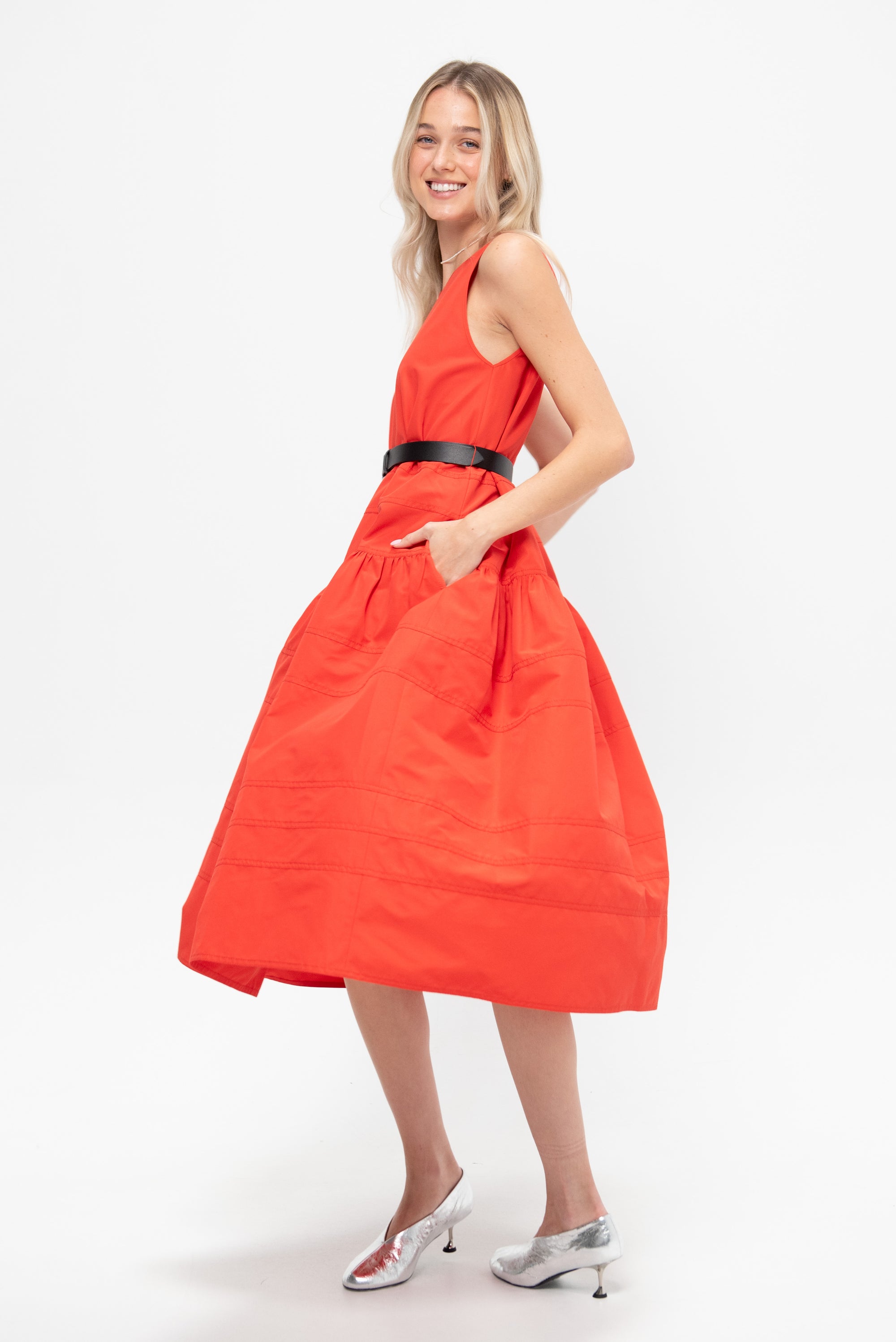 Sleeveless Long Dress, Red