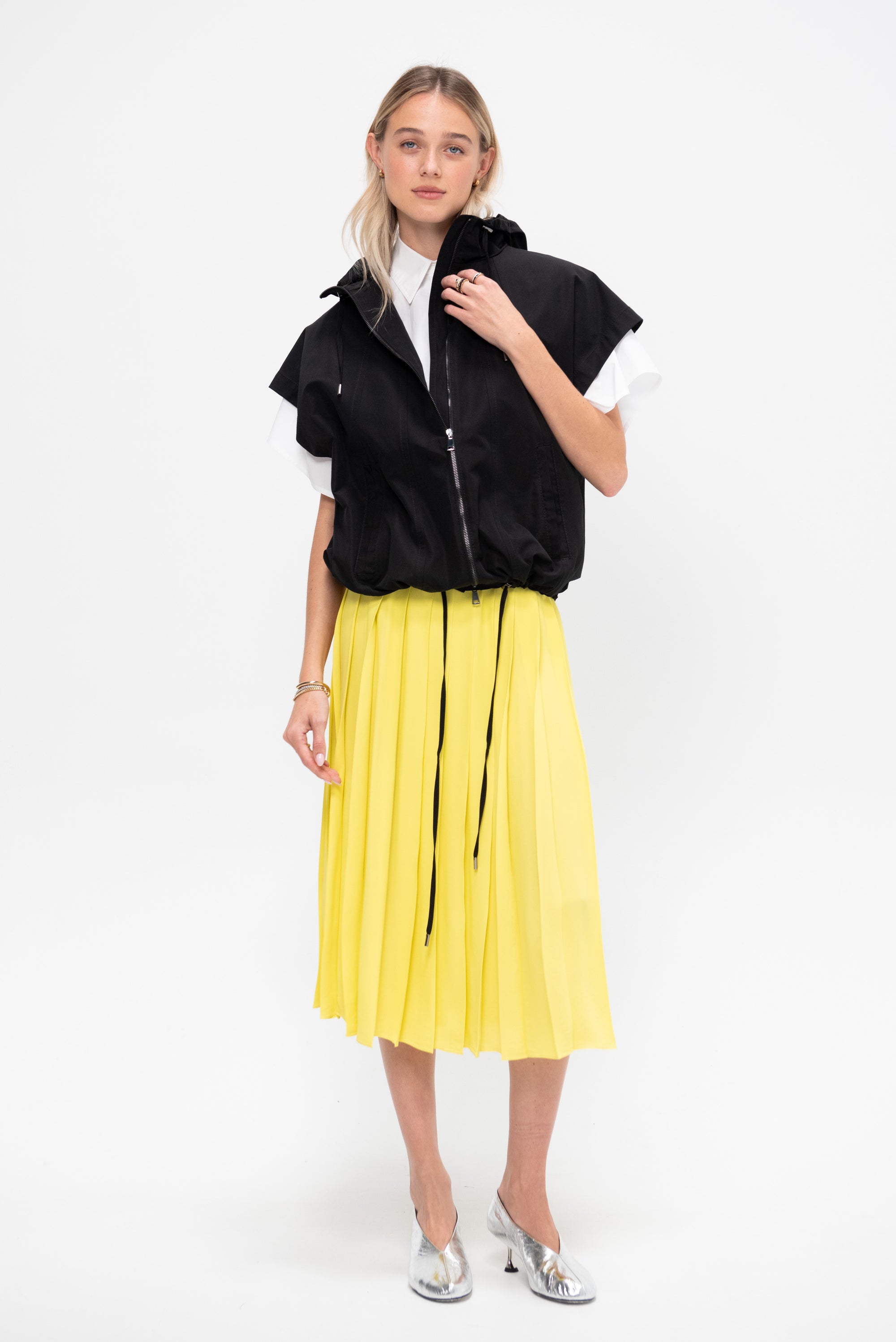 Elastic Waist - Pleated Skirt, Acid Yellow