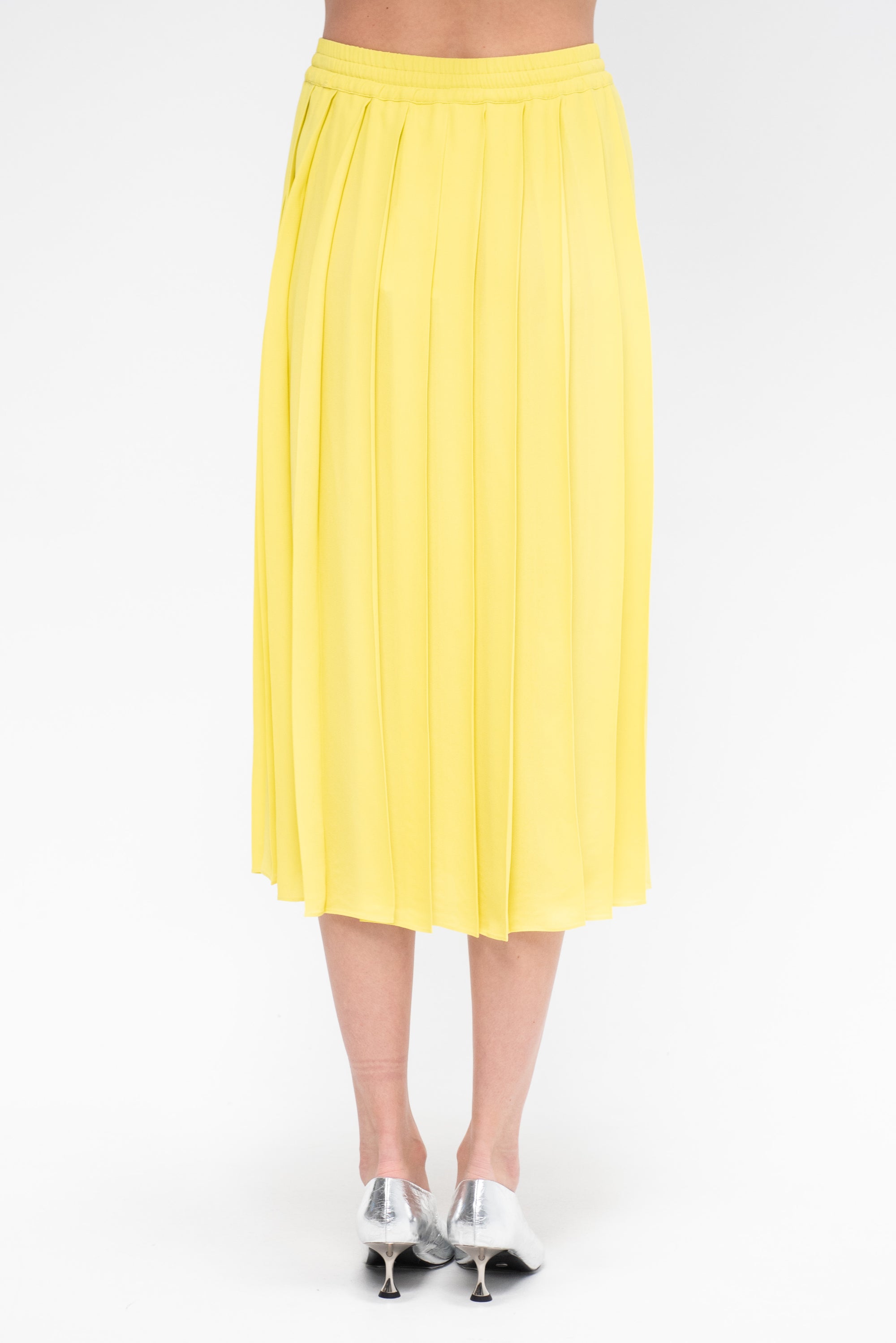 Elastic Waist - Pleated Skirt, Acid Yellow