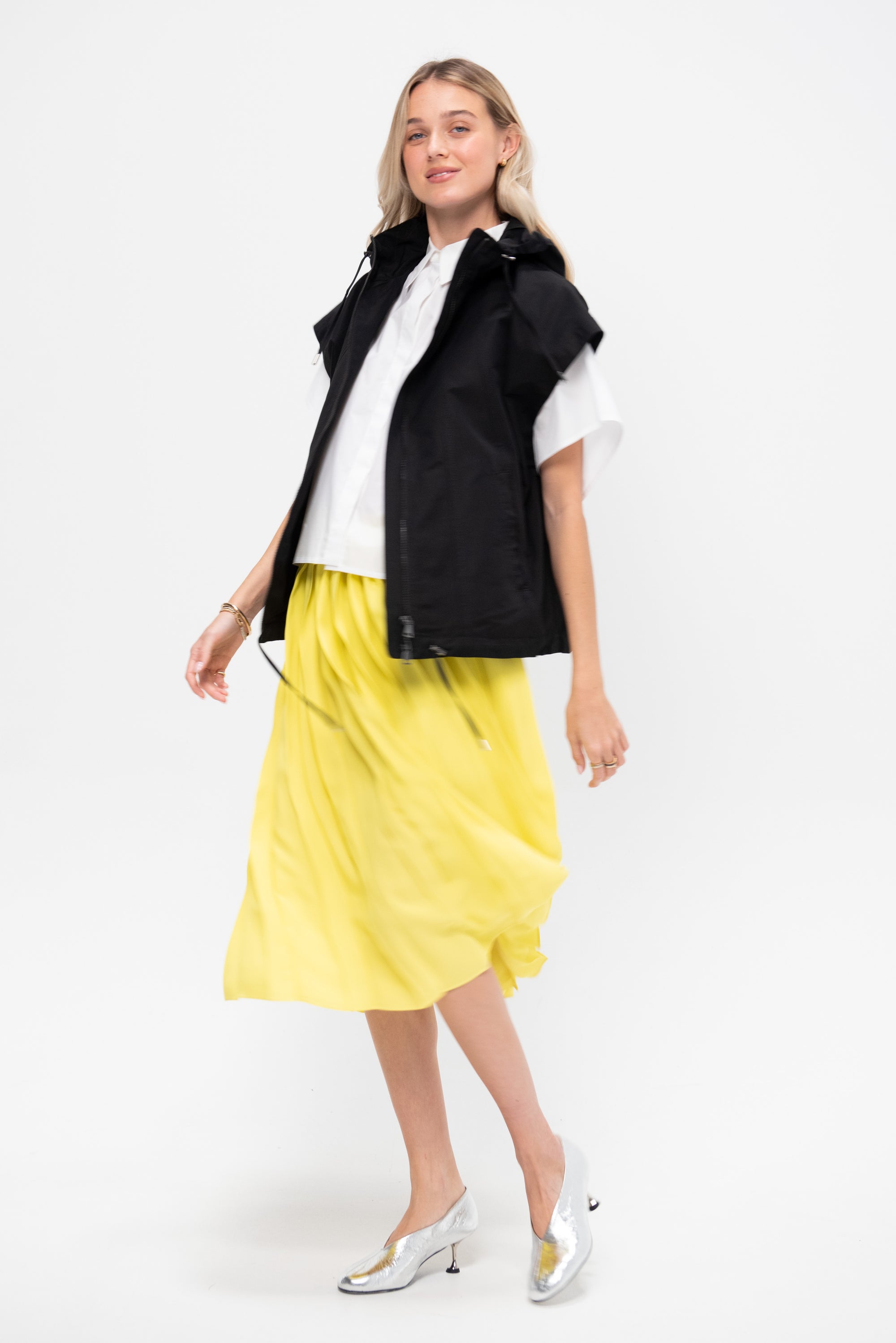 Elastic Waist - Pleated Skirt, Acid Yellow